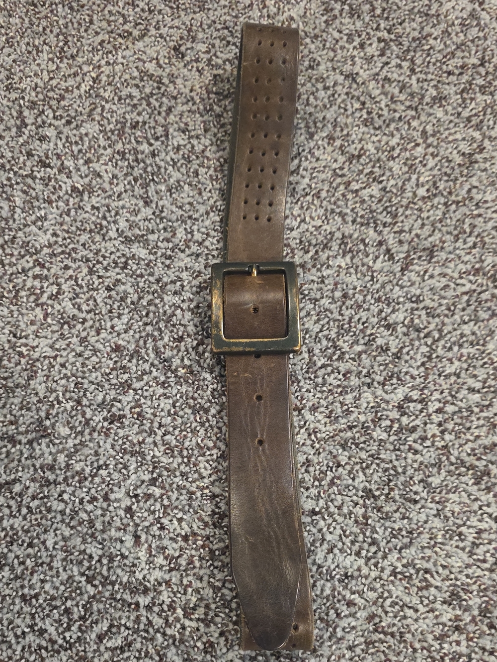 Women's Brown Leather Belt with Square Brass-Tone Buckle